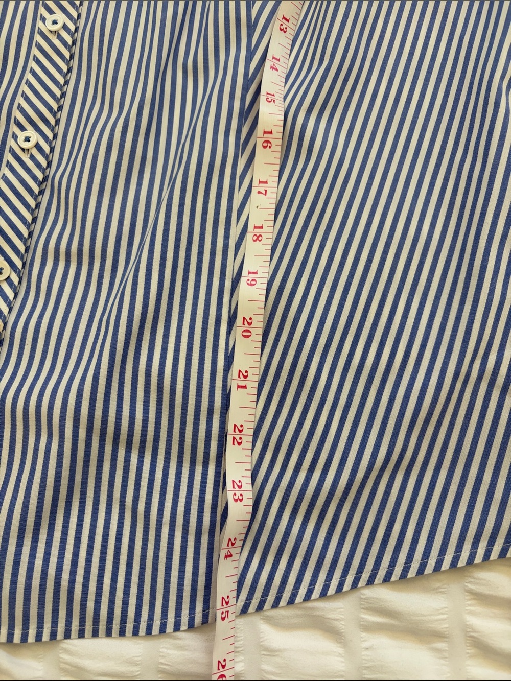 Talbots Blue/White Vertical-Striped Sleeveless Button-Down Shirt. Petite No Iron - Picture 7 of 9